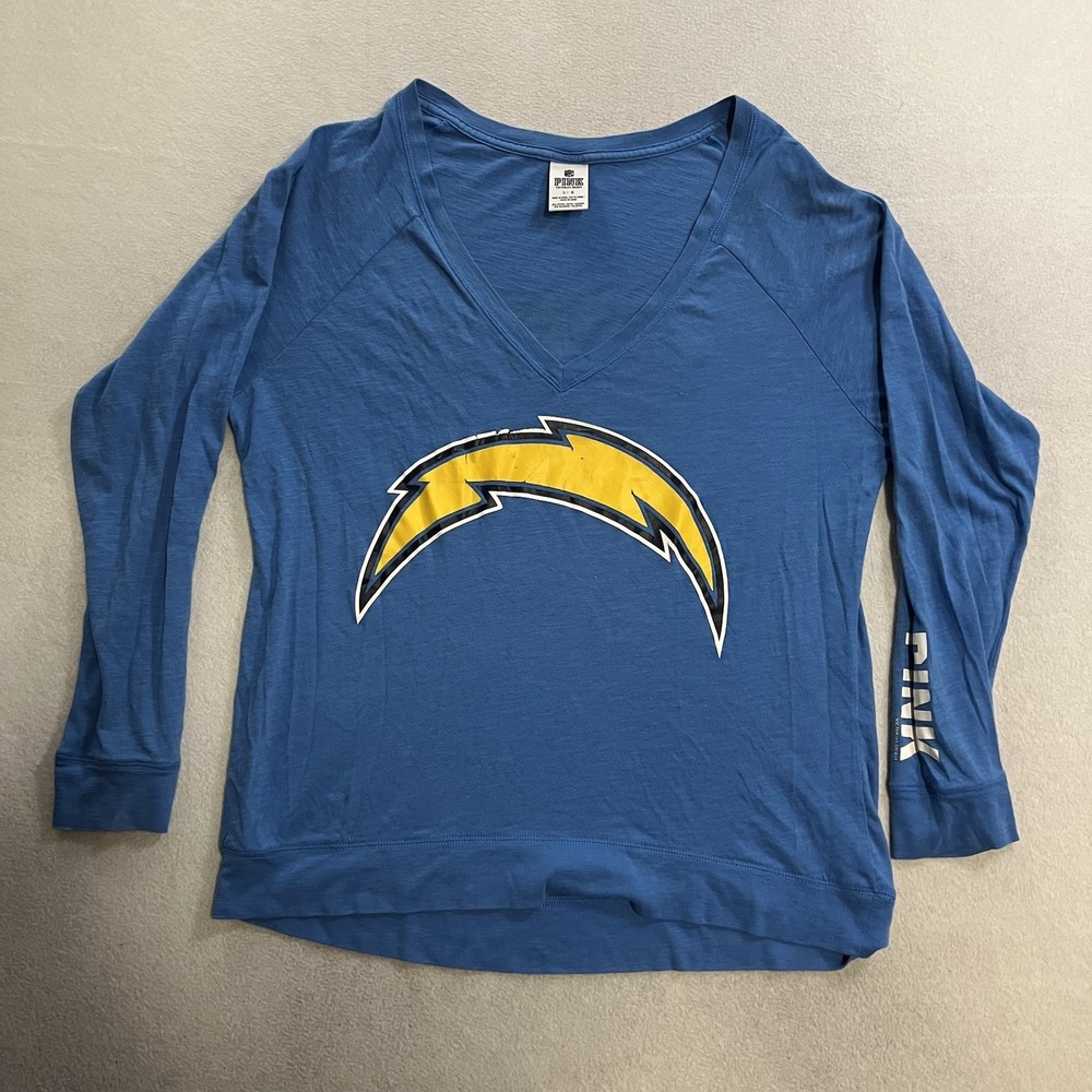 PINK Victoria's Secret Chargers Shirt Womens Size Medium NFL Navy V Neck Tee